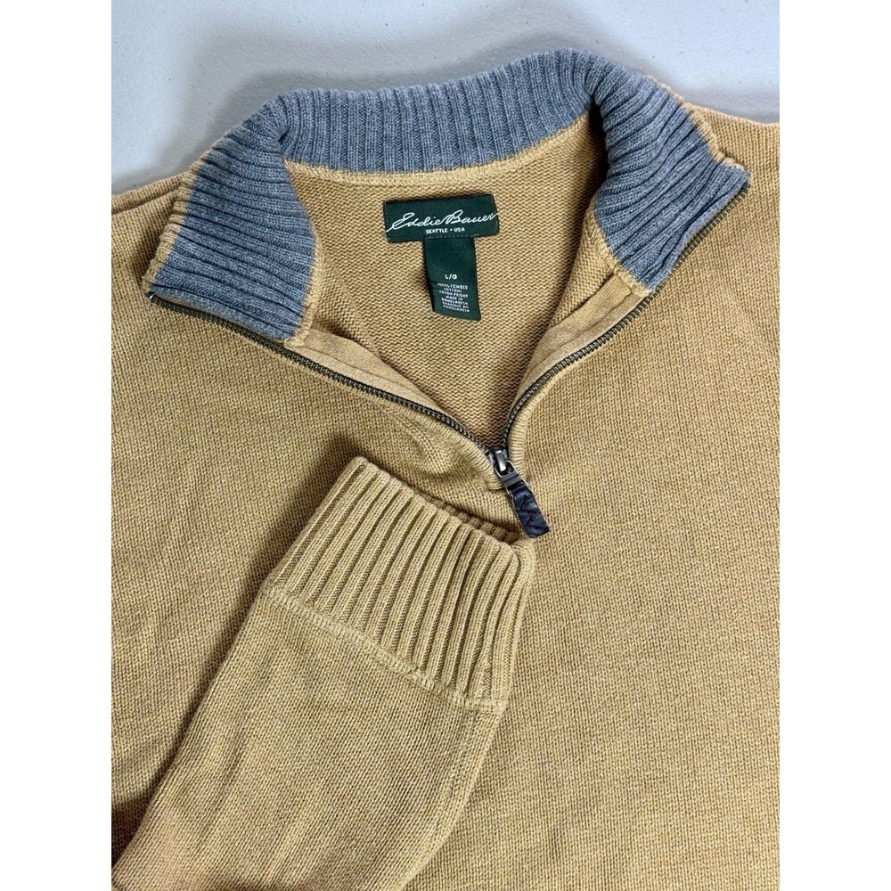 Vintage Eddie Bauer Men’s Camel Tan Quarter Zip Sweater Preppy Fall Classic Sz L